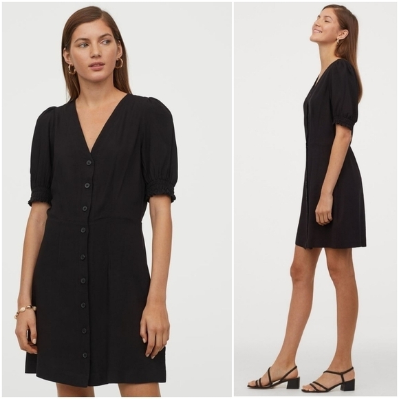 H&M Dresses & Skirts - H&M Puff Sleeve Mini Black Dress L